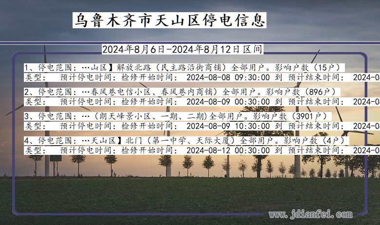 新疆维吾尔自治区乌鲁木齐天山停电通知