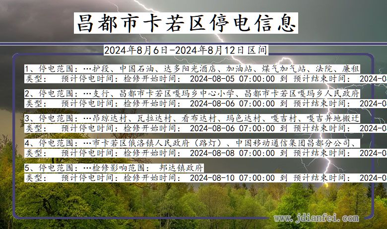 西藏自治区昌都卡若停电通知