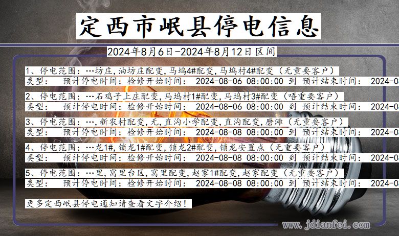 甘肃省定西岷县停电通知