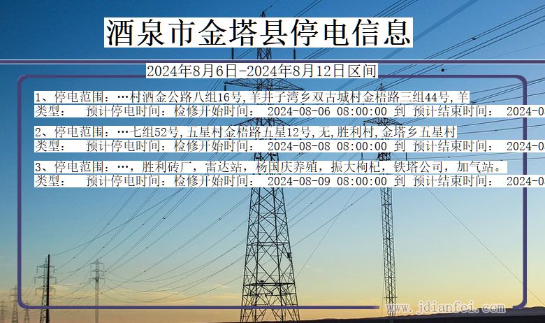 甘肃省酒泉金塔停电通知