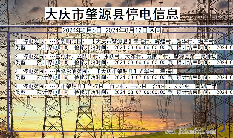 黑龙江省大庆肇源停电通知