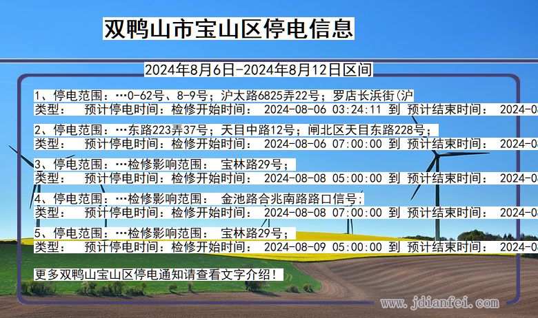 黑龙江省双鸭山宝山停电通知