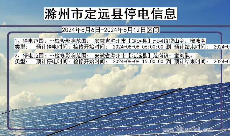 安徽省滁州定远停电通知