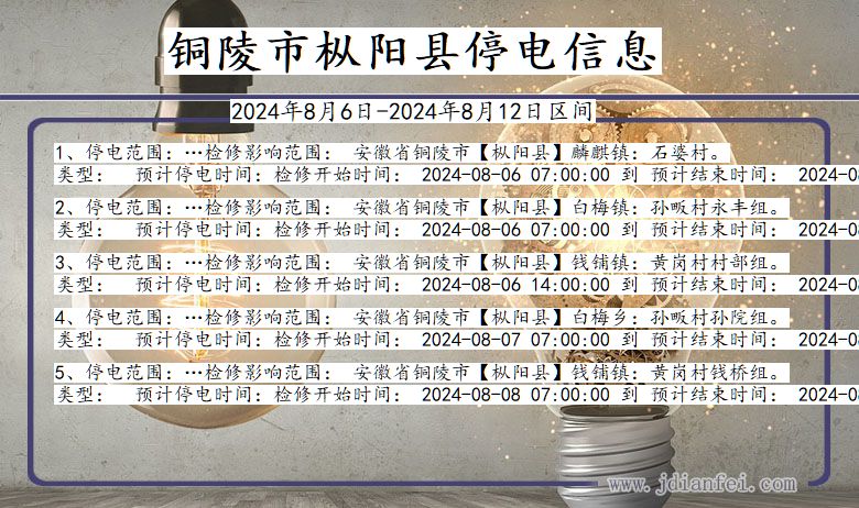 安徽省铜陵枞阳停电通知