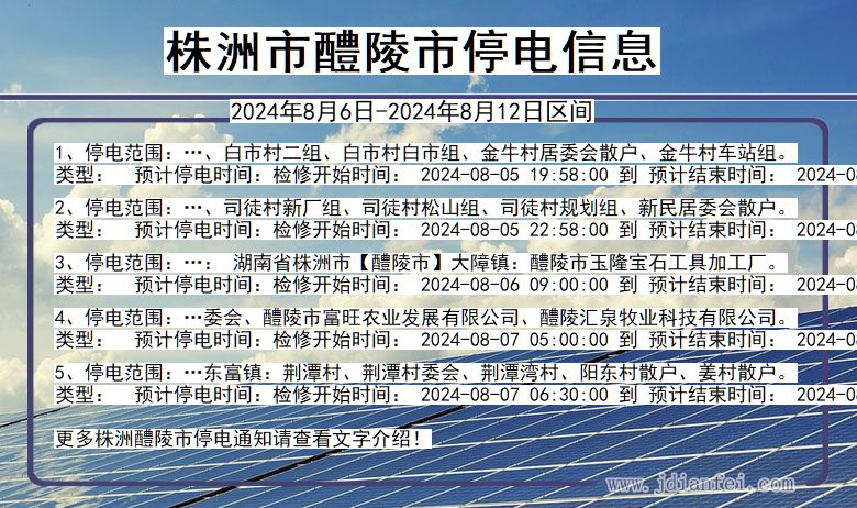 湖南省株洲醴陵停电通知