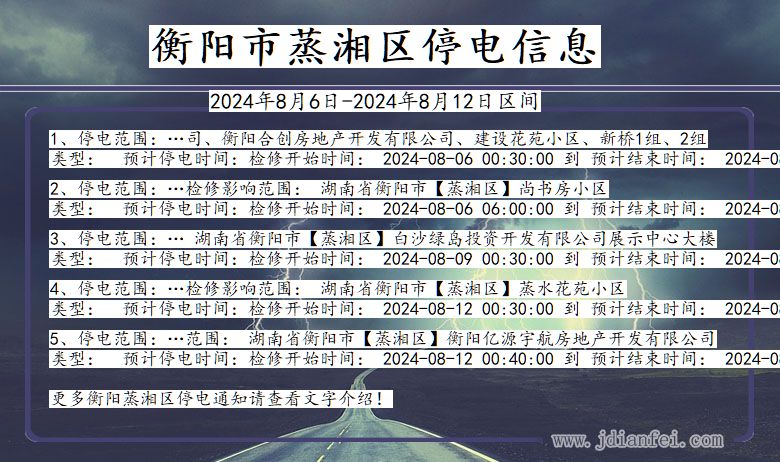 湖南省衡阳蒸湘停电通知