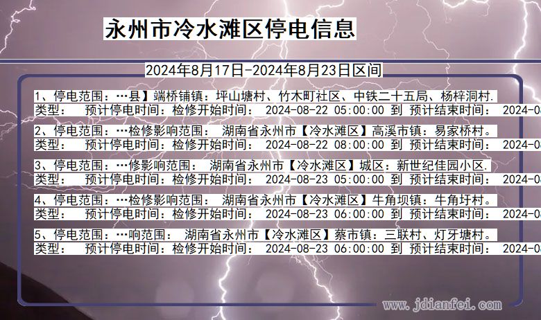 湖南省永州冷水滩停电通知