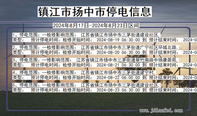 江苏省镇江扬中停电通知