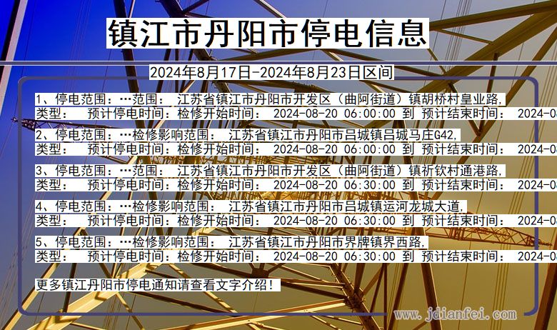 江苏省镇江丹阳停电通知