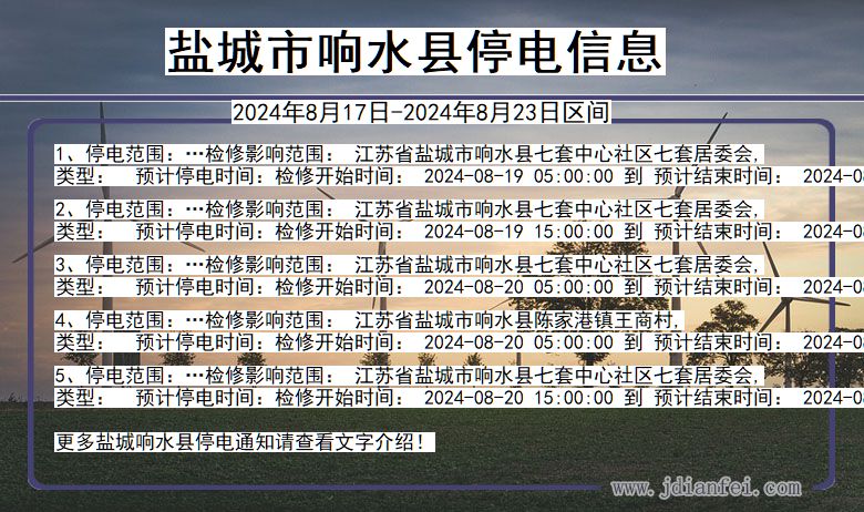 江苏省盐城响水停电通知