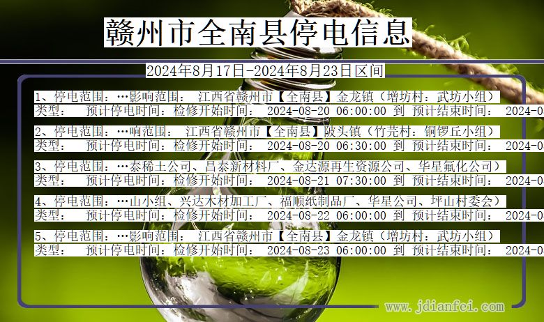 江西省赣州全南停电通知