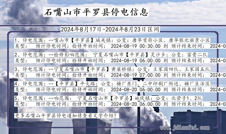 宁夏回族自治区石嘴山平罗停电通知