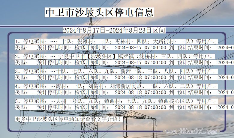 宁夏回族自治区中卫沙坡头停电通知