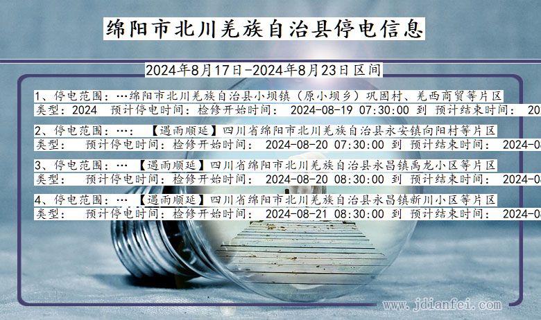 四川省绵阳北川羌族自治停电通知