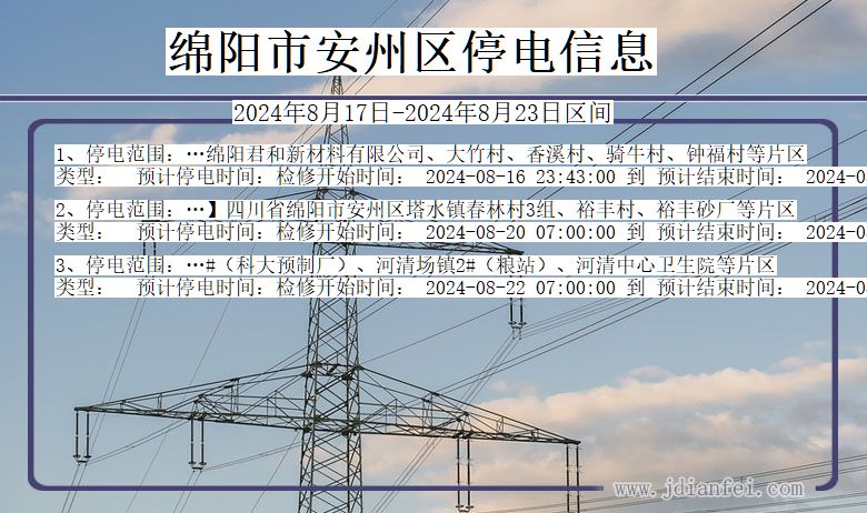 四川省绵阳安州停电通知