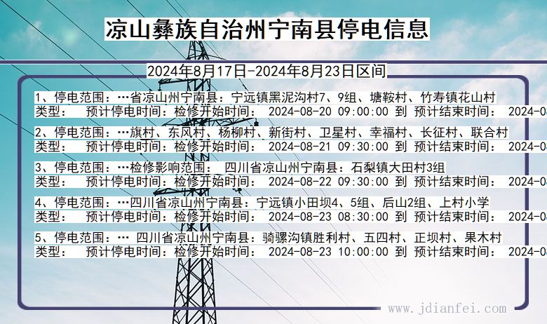 四川省凉山彝族自治州宁南停电通知