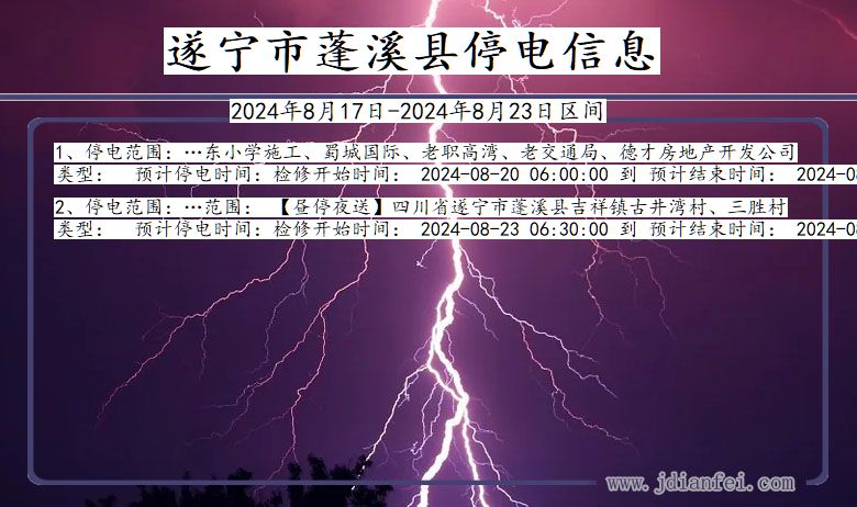 四川省遂宁蓬溪停电通知