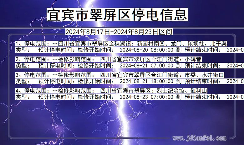 四川省宜宾翠屏停电通知