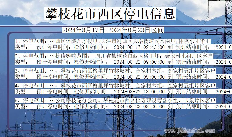 四川省攀枝花西区停电通知