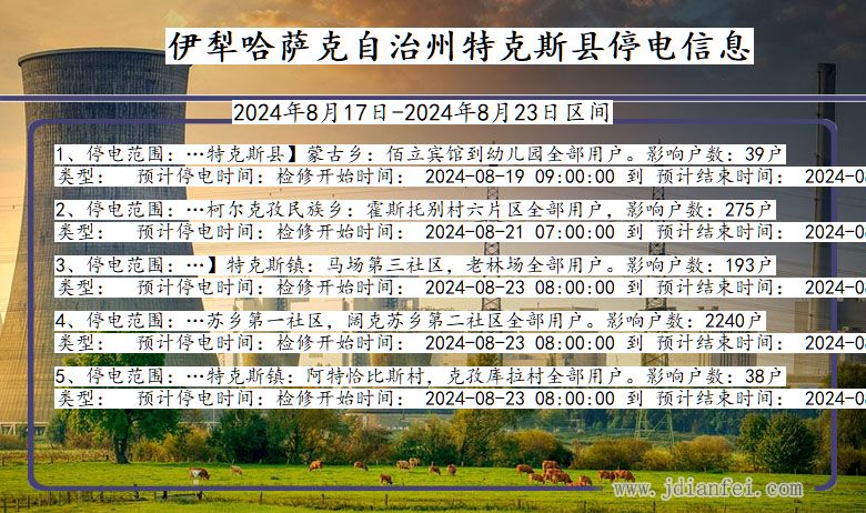 新疆维吾尔自治区伊犁哈萨克自治州特克斯停电通知