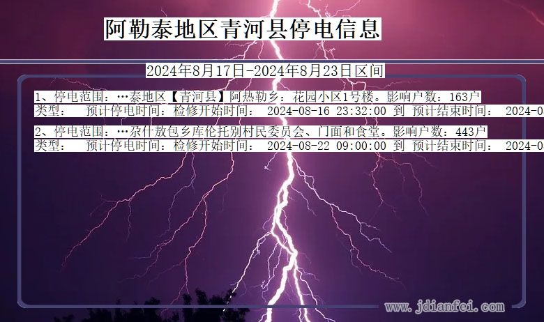 新疆维吾尔自治区阿勒泰地区青河停电通知