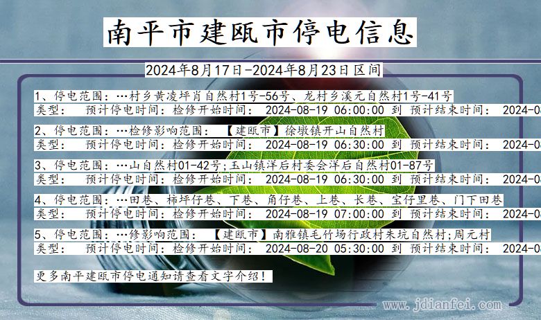 福建省南平建瓯停电通知