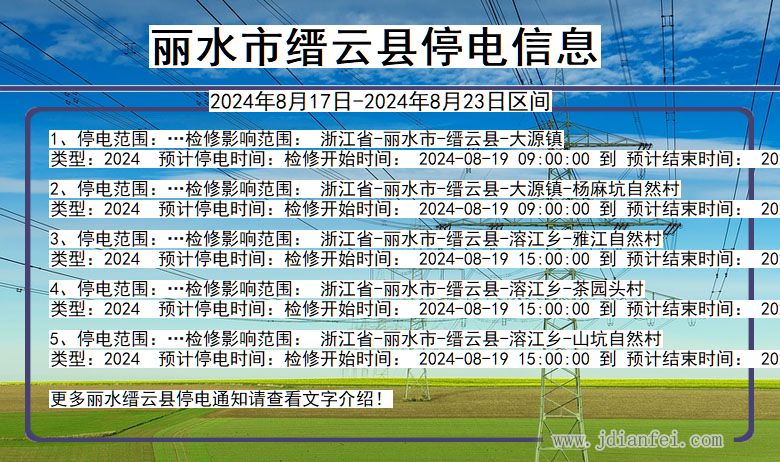 浙江省丽水缙云停电通知