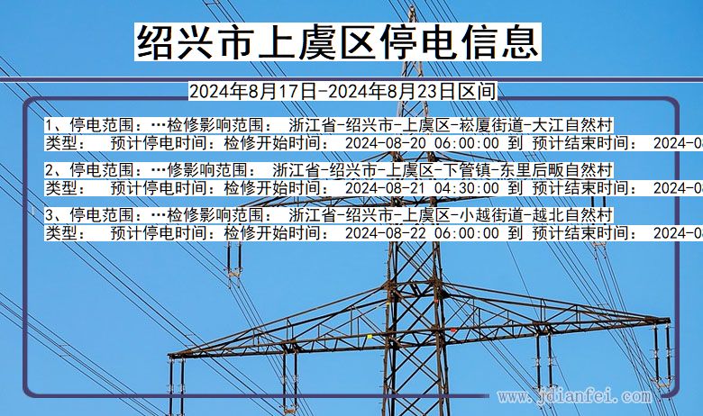 浙江省绍兴上虞停电通知