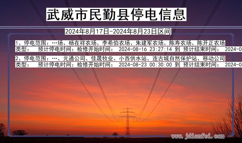 甘肃省武威民勤停电通知