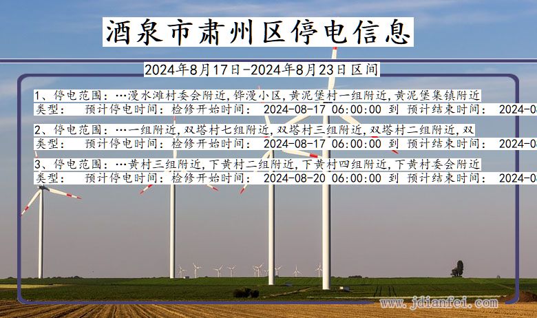 甘肃省酒泉肃州停电通知