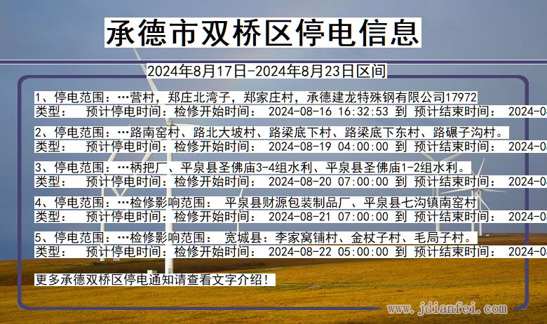 河北省承德双桥停电通知