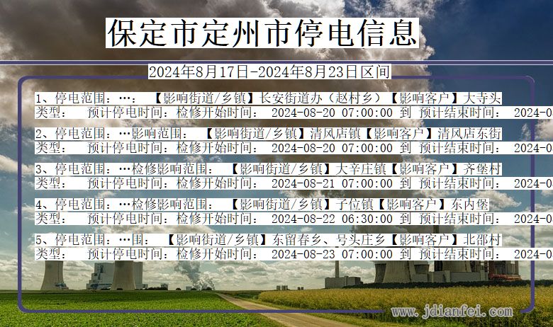 河北省保定定州停电通知