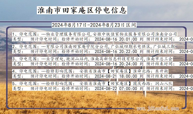 安徽省淮南田家庵停电通知