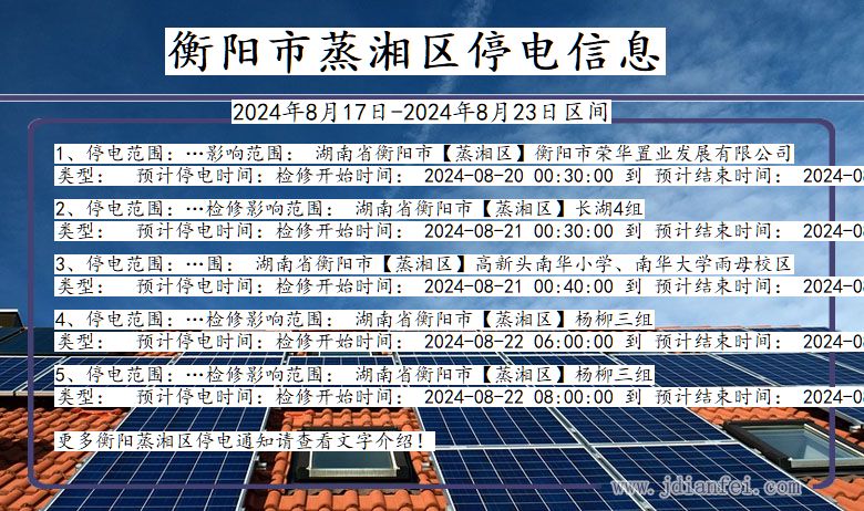 湖南省衡阳蒸湘停电通知