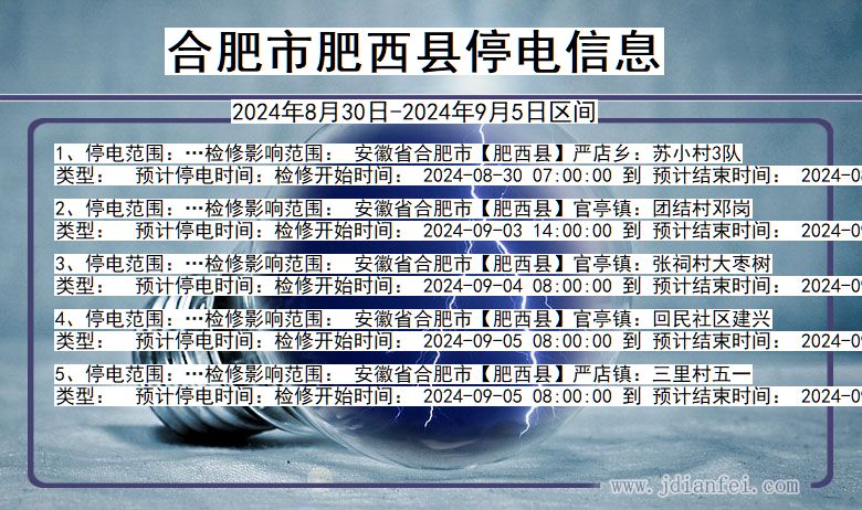 安徽省合肥肥西停电通知