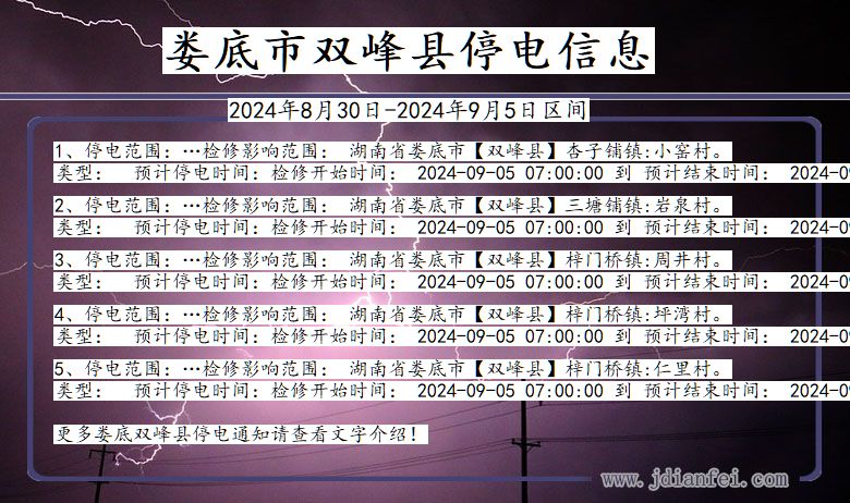 湖南省娄底双峰停电通知