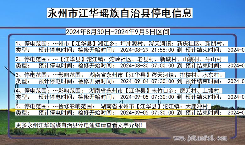 湖南省永州江华瑶族自治停电通知