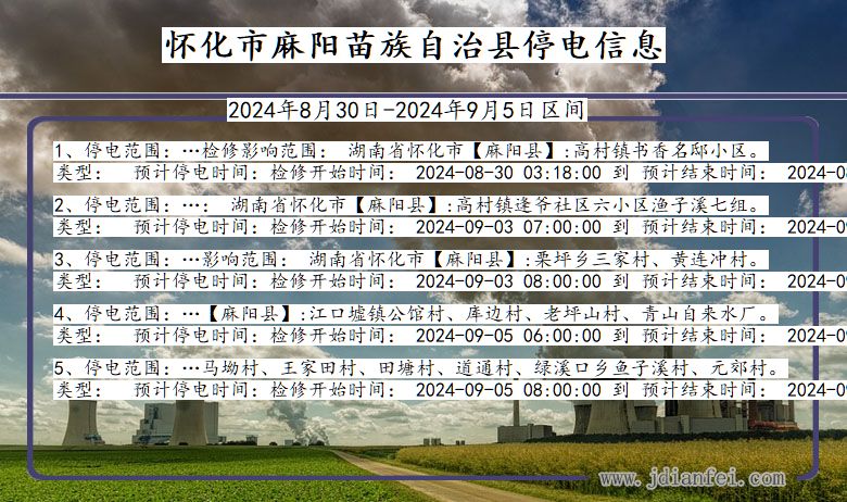 湖南省怀化麻阳苗族自治停电通知