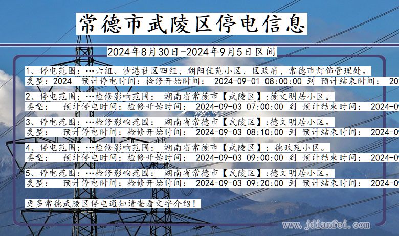 湖南省常德武陵停电通知