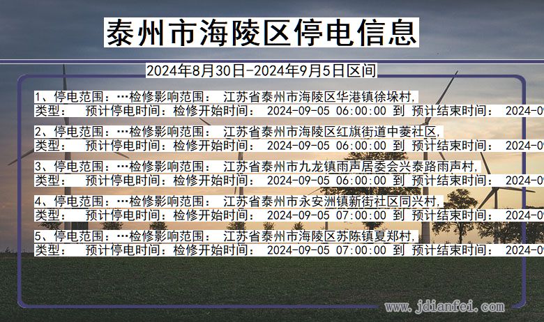 江苏省泰州海陵停电通知