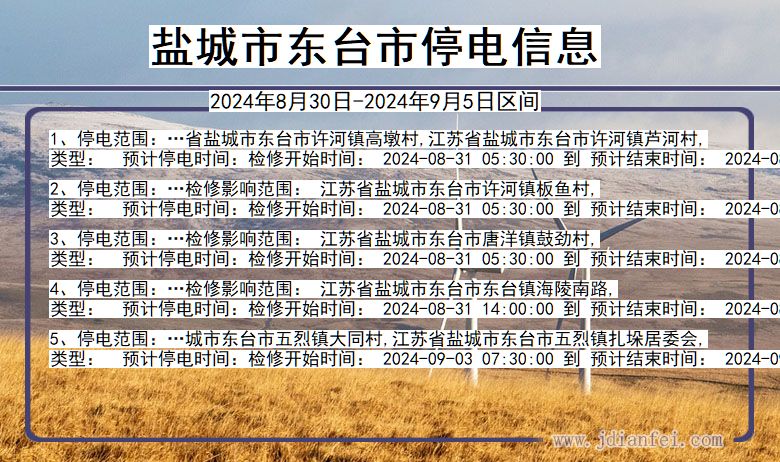 江苏省盐城东台停电通知