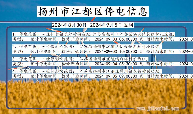 江苏省扬州江都停电通知