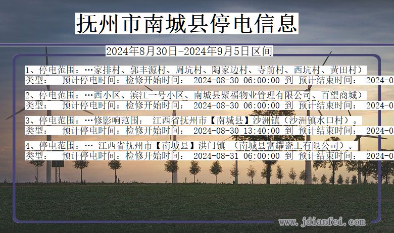 江西省抚州南城停电通知