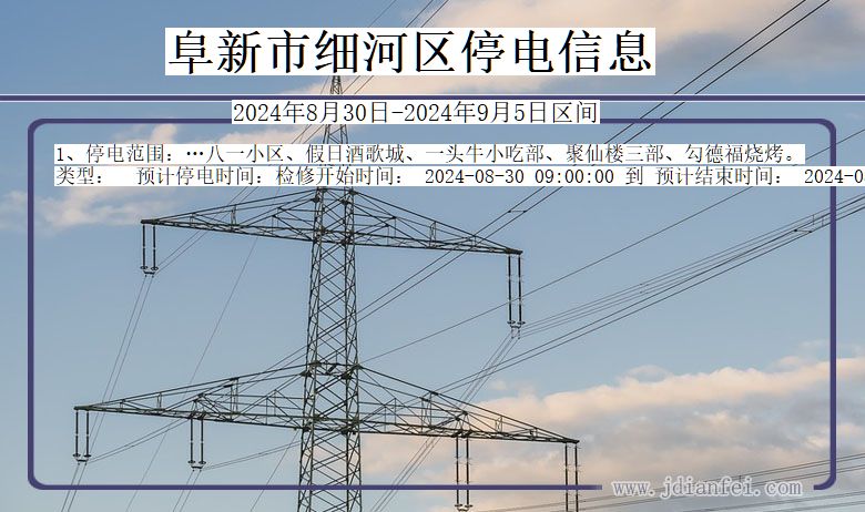 辽宁省阜新细河停电通知