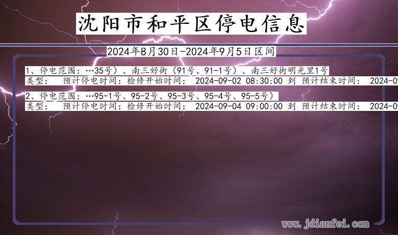 辽宁省沈阳和平停电通知