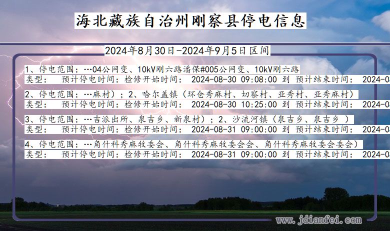 青海省海北藏族自治州刚察停电通知