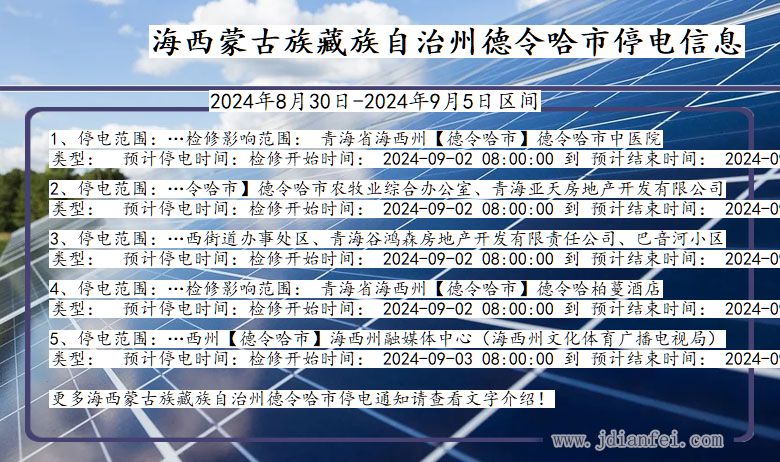 青海省海西蒙古族藏族自治州德令哈停电通知