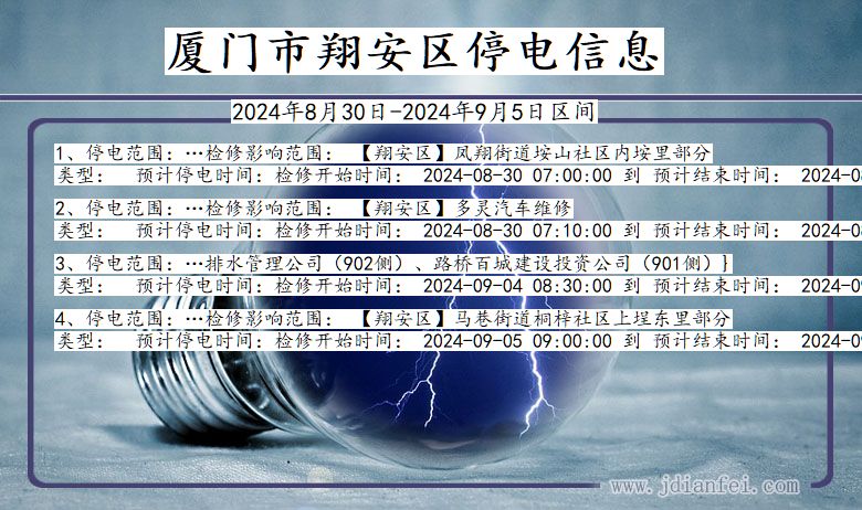 福建省厦门翔安停电通知