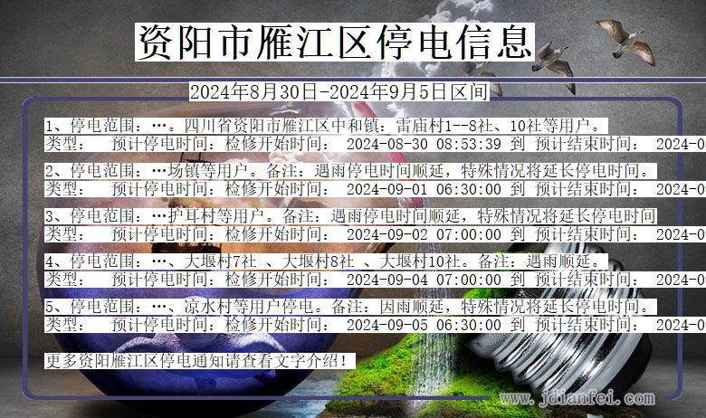 四川省资阳雁江停电通知