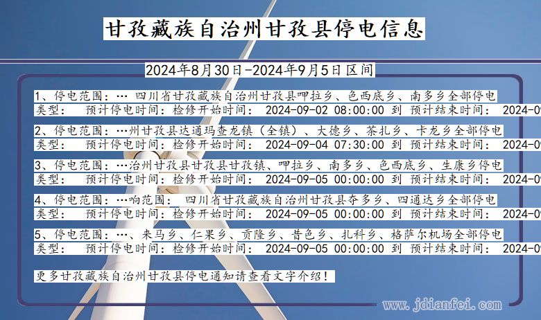 四川省甘孜藏族自治州甘孜停电通知